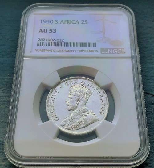 1930 SA Florin / 2 Shillings / Two Shillings / 2/. Virtually Uncirculated. AU53 NGC. Hern value R20k