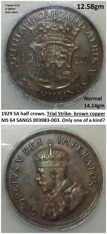 1929 South Africa Trial Strike 100% Brown Copper Half Crown. MS64. Normal: 80% silver. 1 of a kind?