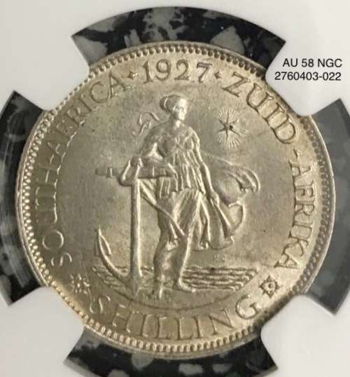 Rare 1927 SA 1 shilling in a truly rare top condition. NGC AU 58. Virtually UNC. Reduced price.