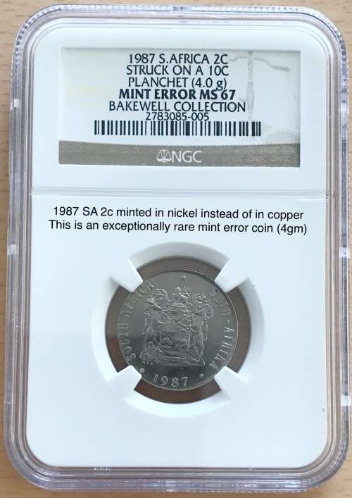Rare Error 1987 SA 2c. Minted in nickel instead of in copper. MS67 NGC 2783085-005