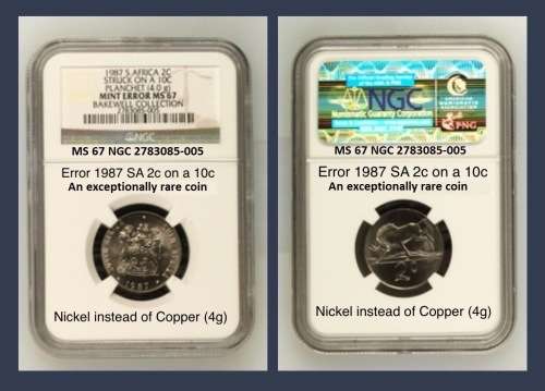 Rare Error 1987 SA 2c. Minted in nickel instead of in copper. MS67 NGC 2783085-005