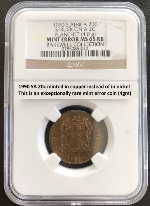 Rare Error 1990 SA 20c. Minted in copper instead of in nickel. MS65RB NGC 2783085-012