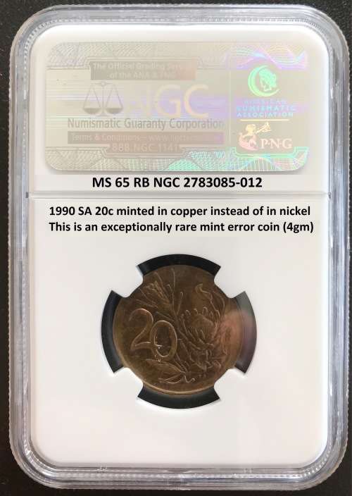 Rare Error 1990 SA 20c. Minted in copper instead of in nickel. MS65RB NGC 2783085-012