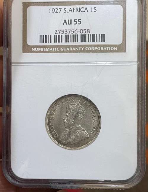 Rare 1927 SA shilling. Top condition AU 55 NGC 2753756-058