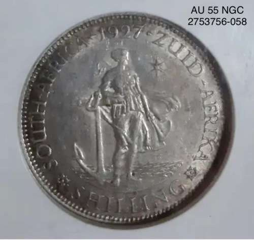 Rare 1927 SA shilling. Top condition AU 55 NGC 2753756-058