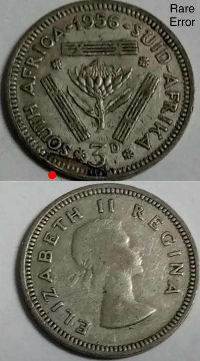 Rare Lamination Error 1956 SA Tickey or 3d
