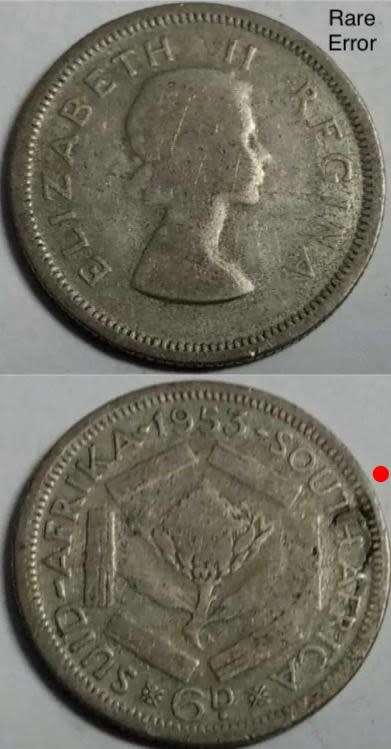 Rare Lamination Error 1953 SA Sixpence or 6d