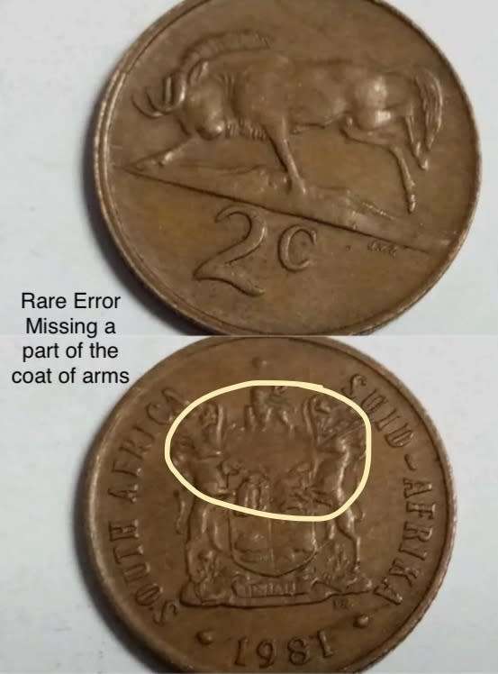 Rare Error 1981 SA 2c. Missing a part of it`s Coat of Arms