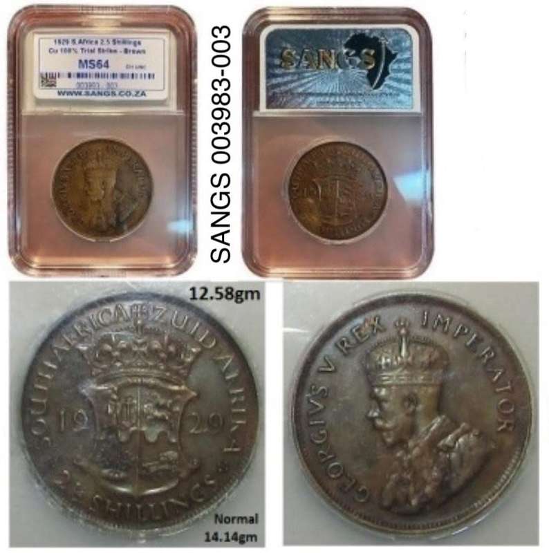 1929 South Africa Trial Strike 100% Brown Copper Half Crown. MS64. Normal: 80% silver. 1 of a kind?