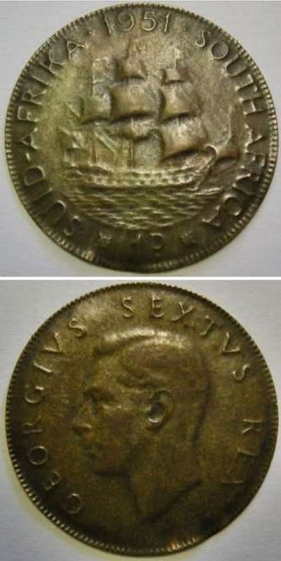 Rare error weight 1951 SA Penny. Ultra thin and VERY light. 1.5gm, 0.27mm. Normal is 9.5gm