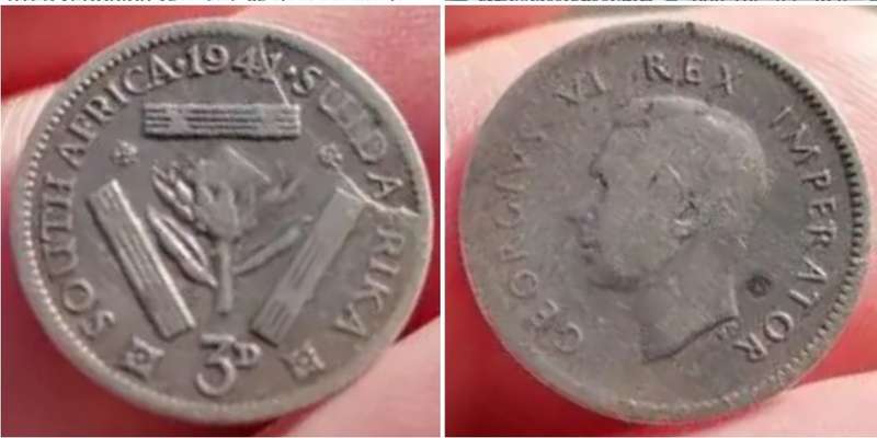 Rare big die error 1941 SA 3d tickey.