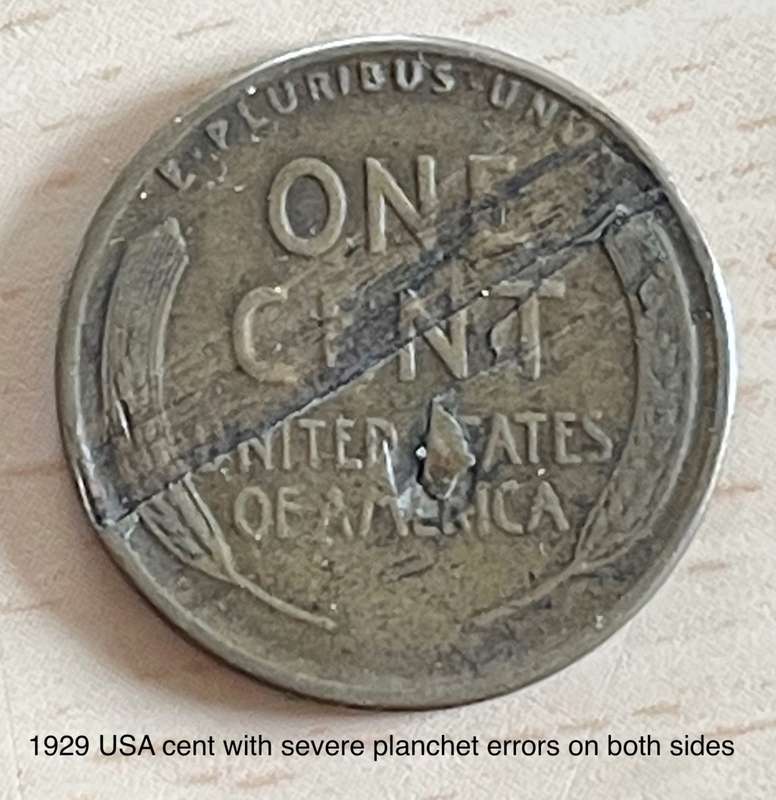 Rare 1929 USA error cent. Multiple errors on both sides.