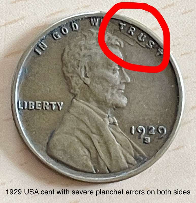 Rare 1929 USA error cent. Multiple errors on both sides.