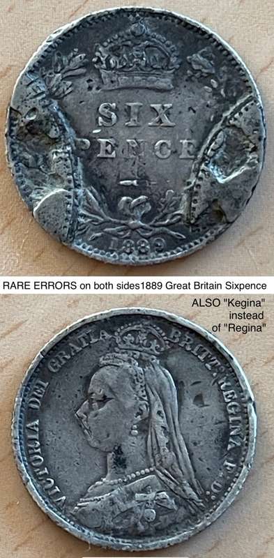 Rare error sterling silver 1889 Great Britain Sixpence 6 Pence 6d
