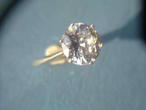 Vintage sterling silver solitaire ring with a large sparkling brilliant crystal