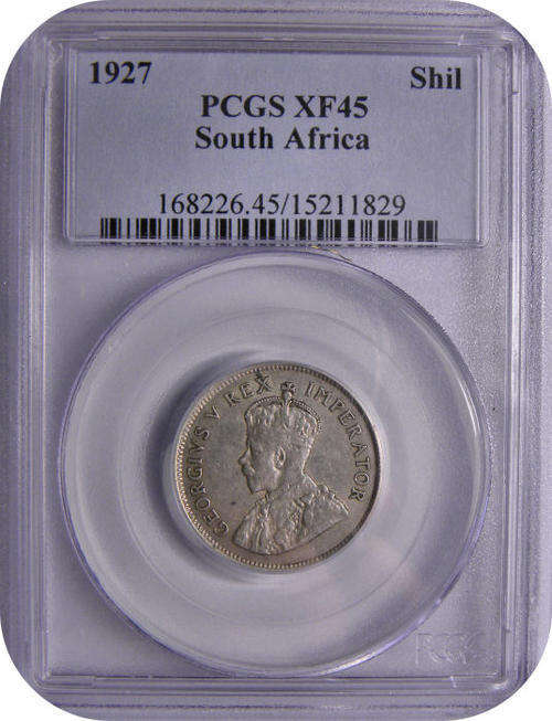 1927 SA Shilling XF45 PCGS. Better than VF. EF  R45 000. UNC  R80 000. Low price!