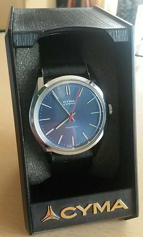 Rare vintage, yet unused collectible Cyma. Still in original display box.Swiss made.