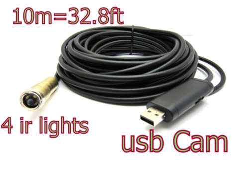 10 mm USB Endoscope Inspection Camera 4 LED Waterproof Mini PC Cam