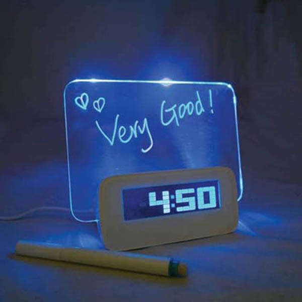 LED Digital Alarm Clock Calendar Fluorescent Message Board Blue or Green