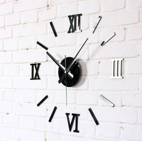 DIY Wall Clock 3D Roman Numbers Stickers Hours Modern Art Watches Silent Time