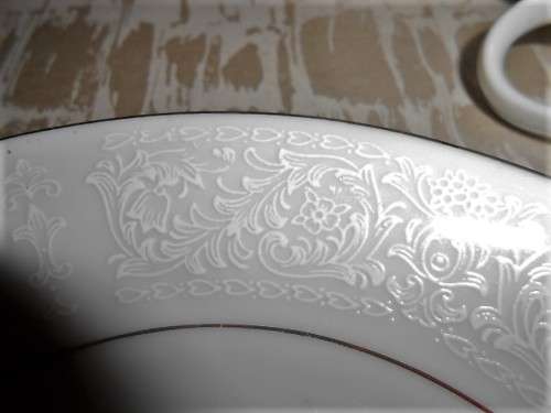 Part tea set. Fine China Japan. Silver Lace: Milk jug, Sugar bowl & 3 Duo¿s