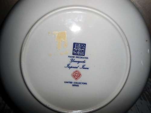 Large Hand decorated Yamaguchi Imperial Imari Plate in blues and pink peoni flowers.