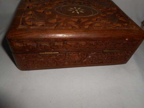 Carved Wooden Jewellery Box with Bone Inlay