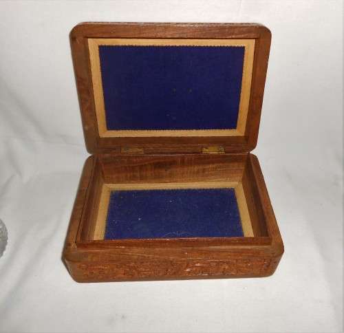 Carved Wooden Jewellery Box with Bone Inlay