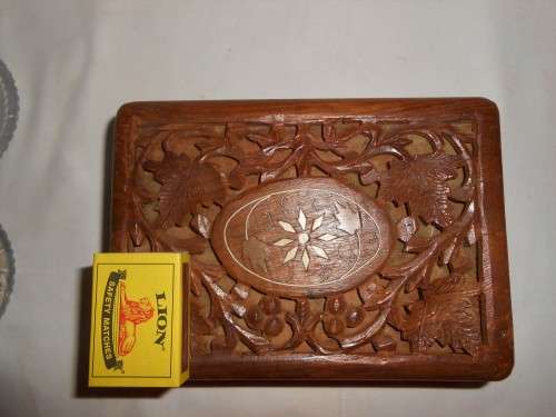 Carved Wooden Jewellery Box with Bone Inlay