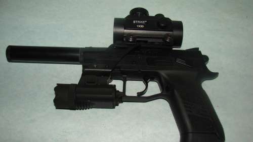 Dan Wesson Revolver & CZ 75 P07 Pistol,  Silencer, Scope, Torch, Steel BB Balls Airguns