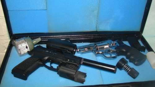 Dan Wesson Revolver & CZ 75 P07 Pistol,  Silencer, Scope, Torch, Steel BB Balls Airguns