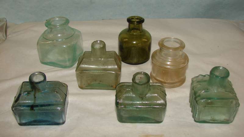 SALE Various 7 Glass  Antique Ink Bottles G1