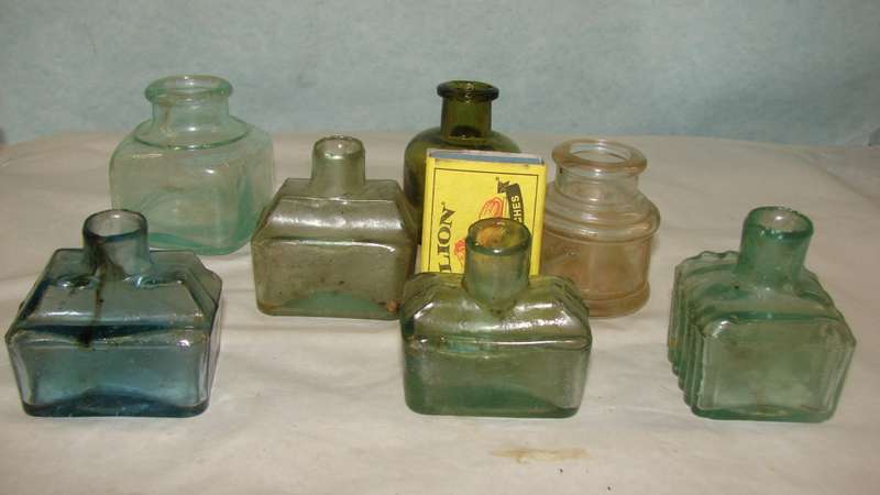 SALE Various 7 Glass  Antique Ink Bottles G1