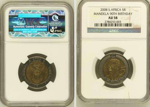 Only 30 available - 2008 Mandela Birthday R5 Coins AU58 - Very High Grade