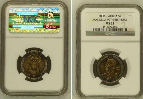 Only 9 available - 2008 Mandela Birthday R5 Coins MS63 - Very High Grade