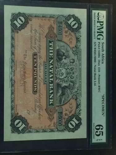 FINEST KNOWN -  THE NATAL BANK - TEN POUNDS NOTE - GRADED EPQ65
