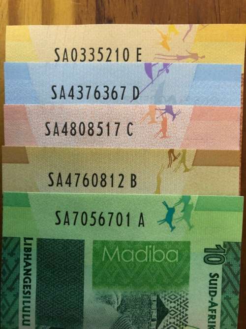 UNC Notes Set - SA SERIAL NUMBERS- 2018 Mandela 100th Birthday Commemorative Bank Notes Uncirculated