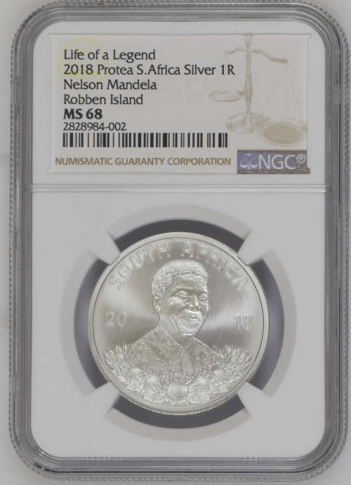 HOT - MS68  - Brand new From NGC - 2018 Silver Protea R1 Nelson Mandela Robben Island