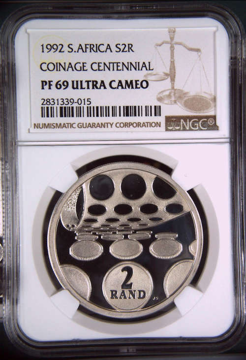 HOT VERY SCARCE - 1992South Africa Silver R2 Coinage Centennial PF69UC