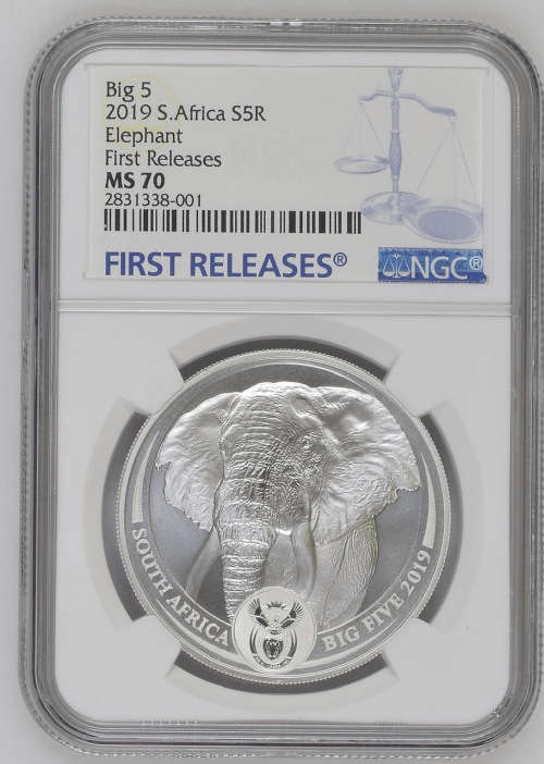 HOT - 2019South Africa Silver R5 Big 5 Elephant MS70 - First Releases