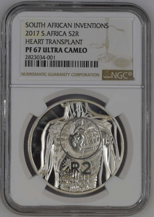 HOT VERY SCARCE 2017 SOUTH AFRICAN SILVER RAND HEART TRANSPLANT PF67UC