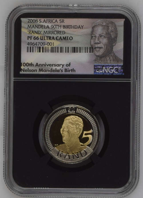 HOT - RAND MIRRORED PF66 ULTRA CAMEO - MANDELA 2008 BIRTHDAY R5 PROOF
