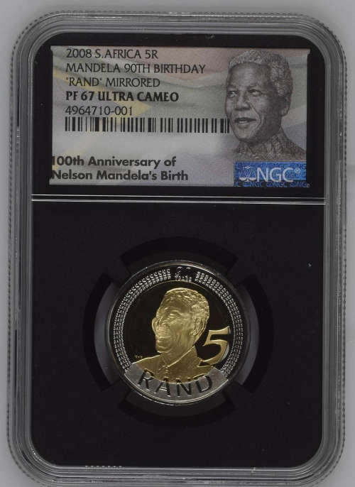 HOT - LIMITED EDITION - RAND MIRRORED PF67 ULTRA CAMEO - MANDELA 2008 BIRTHDAY R5 PROOF