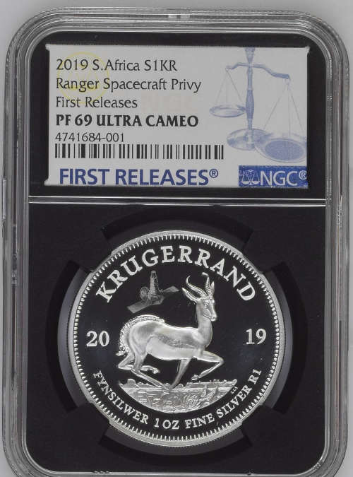 HOT  - 2019  Silver Krugerrand with Ranger Spacecraft PRIVY  PF69UC - FIRST RELEASES