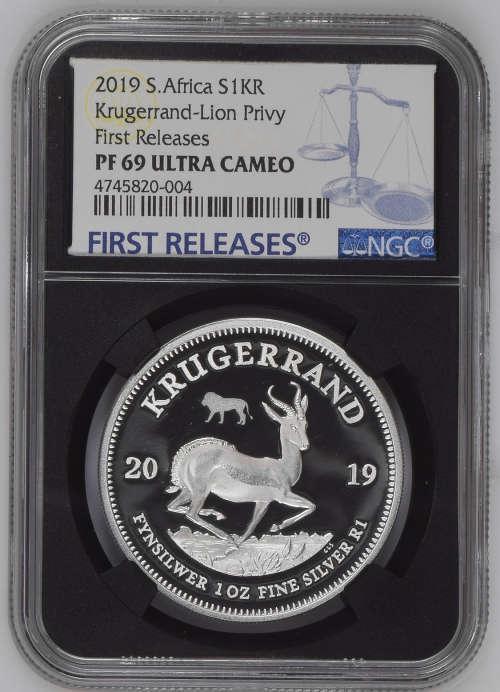 HOT  - 2019  Silver Krugerrand with LION PRIVY  PF69UC - FIRST RELEASES