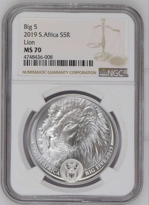 HOT - 2019 South Africa Silver R5 Big 5 Lion MS70