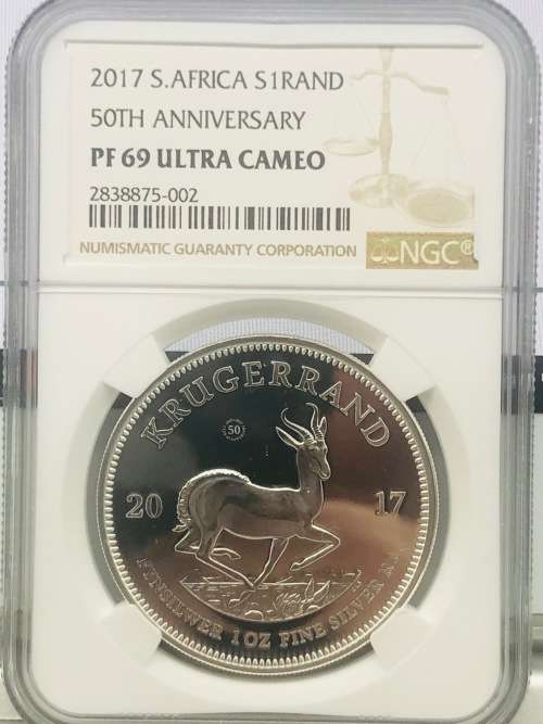 Second Finest Known PF69 - 2017 50th Anniversary Silver Krugerrand - COMPLETE WITH 50Year MINT MARKS
