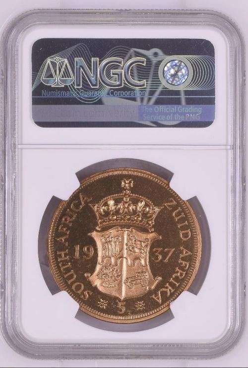 FINEST KNOWN - 1937 SOUTH AFRICA 5S X-1A BRONZE PATTERN PF66 CAMEO