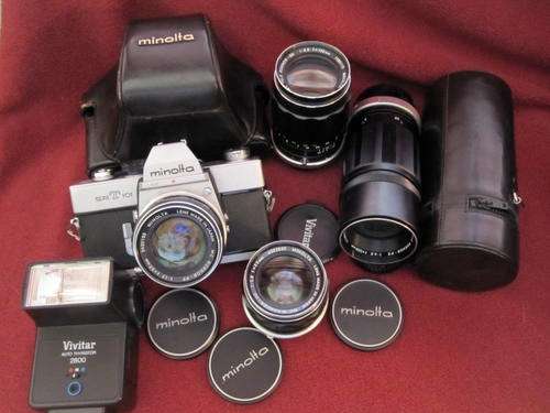 Minolta SRT101 with 4x Minolta Rokkor Lenses and Flash"All Excellent"