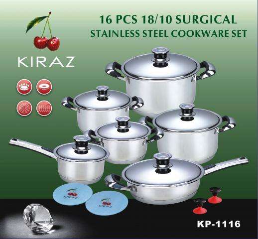High Quality Pots: Kiraz 16pc Surgical Stainless Steel Set